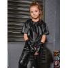 imagePerfashion Girls Metallic Shirts with Arm Sleeves Shiny Crop Top for Dancing Raves Festivals Costumes 415 YearsBlack361