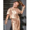 imagePerfashion Girls Metallic Shirts with Arm Sleeves Shiny Crop Top for Dancing Raves Festivals Costumes 415 YearsChampagne361