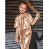 imagePerfashion Girls Metallic Shirts with Arm Sleeves Shiny Crop Top for Dancing Raves Festivals Costumes 415 YearsChampagne361