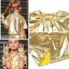 imagePerfashion Girls Metallic Shirts with Arm Sleeves Shiny Crop Top for Dancing Raves Festivals Costumes 415 YearsGold361