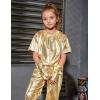 imagePerfashion Girls Metallic Shirts with Arm Sleeves Shiny Crop Top for Dancing Raves Festivals Costumes 415 YearsGold361