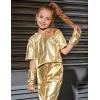 imagePerfashion Girls Metallic Shirts with Arm Sleeves Shiny Crop Top for Dancing Raves Festivals Costumes 415 YearsGold361