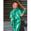 imagePerfashion Girls Metallic Shirts with Arm Sleeves Shiny Crop Top for Dancing Raves Festivals Costumes 415 YearsGreen361