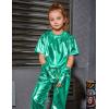 imagePerfashion Girls Metallic Shirts with Arm Sleeves Shiny Crop Top for Dancing Raves Festivals Costumes 415 YearsGreen361