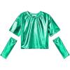 imagePerfashion Girls Metallic Shirts with Arm Sleeves Shiny Crop Top for Dancing Raves Festivals Costumes 415 YearsGreen361