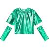 imagePerfashion Girls Metallic Shirts with Arm Sleeves Shiny Crop Top for Dancing Raves Festivals Costumes 415 YearsGreen361
