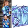 imagePerfashion Girls Metallic Shirts with Arm Sleeves Shiny Crop Top for Dancing Raves Festivals Costumes 415 YearsLaser Mermaid361