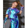 imagePerfashion Girls Metallic Shirts with Arm Sleeves Shiny Crop Top for Dancing Raves Festivals Costumes 415 YearsLaser Mermaid361
