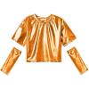 imagePerfashion Girls Metallic Shirts with Arm Sleeves Shiny Crop Top for Dancing Raves Festivals Costumes 415 YearsOrang361