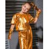 imagePerfashion Girls Metallic Shirts with Arm Sleeves Shiny Crop Top for Dancing Raves Festivals Costumes 415 YearsOrang361