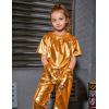 imagePerfashion Girls Metallic Shirts with Arm Sleeves Shiny Crop Top for Dancing Raves Festivals Costumes 415 YearsOrang361