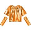 imagePerfashion Girls Metallic Shirts with Arm Sleeves Shiny Crop Top for Dancing Raves Festivals Costumes 415 YearsOrang361