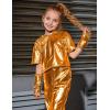 imagePerfashion Girls Metallic Shirts with Arm Sleeves Shiny Crop Top for Dancing Raves Festivals Costumes 415 YearsOrang361
