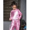 imagePerfashion Girls Metallic Shirts with Arm Sleeves Shiny Crop Top for Dancing Raves Festivals Costumes 415 YearsPink361