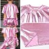 imagePerfashion Girls Metallic Shirts with Arm Sleeves Shiny Crop Top for Dancing Raves Festivals Costumes 415 YearsPink361