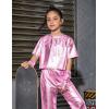 imagePerfashion Girls Metallic Shirts with Arm Sleeves Shiny Crop Top for Dancing Raves Festivals Costumes 415 YearsPink361