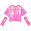 imagePerfashion Girls Metallic Shirts with Arm Sleeves Shiny Crop Top for Dancing Raves Festivals Costumes 415 YearsRadient Pink036