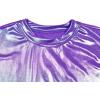 imagePerfashion Girls Metallic Shirts with Arm Sleeves Shiny Crop Top for Dancing Raves Festivals Costumes 415 YearsRadient Purple033