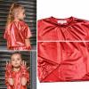 imagePerfashion Girls Metallic Shirts with Arm Sleeves Shiny Crop Top for Dancing Raves Festivals Costumes 415 YearsRed361