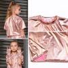 imagePerfashion Girls Metallic Shirts with Arm Sleeves Shiny Crop Top for Dancing Raves Festivals Costumes 415 YearsRose Gold361