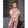imagePerfashion Girls Metallic Shirts with Arm Sleeves Shiny Crop Top for Dancing Raves Festivals Costumes 415 YearsRose Gold361