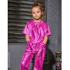 imagePerfashion Girls Metallic Shirts with Arm Sleeves Shiny Crop Top for Dancing Raves Festivals Costumes 415 YearsRose Red361