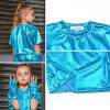 imagePerfashion Girls Metallic Shirts with Arm Sleeves Shiny Crop Top for Dancing Raves Festivals Costumes 415 YearsSapphire Blue361