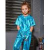 imagePerfashion Girls Metallic Shirts with Arm Sleeves Shiny Crop Top for Dancing Raves Festivals Costumes 415 YearsSapphire Blue361