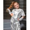 imagePerfashion Girls Metallic Shirts with Arm Sleeves Shiny Crop Top for Dancing Raves Festivals Costumes 415 YearsSilver361