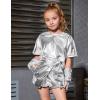 imagePerfashion Girls Metallic Shirts with Arm Sleeves Shiny Crop Top for Dancing Raves Festivals Costumes 415 YearsSilver361