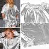 imagePerfashion Girls Metallic Shirts with Arm Sleeves Shiny Crop Top for Dancing Raves Festivals Costumes 415 YearsSilver361