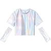 imagePerfashion Girls Metallic Shirts with Arm Sleeves Shiny Crop Top for Dancing Raves Festivals Costumes 415 YearsSliver361