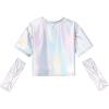 imagePerfashion Girls Metallic Shirts with Arm Sleeves Shiny Crop Top for Dancing Raves Festivals Costumes 415 YearsSliver361
