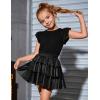 imagePerfashion Girls Sparkle Metallic Skirts Layers Ruffle Sequin Tutu Dance Skirt with Sunglasses for Kids 615 YearsBlack452