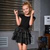 imagePerfashion Girls Sparkle Metallic Skirts Layers Ruffle Sequin Tutu Dance Skirt with Sunglasses for Kids 615 YearsBlack452
