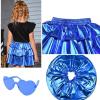 imagePerfashion Girls Sparkle Metallic Skirts Layers Ruffle Sequin Tutu Dance Skirt with Sunglasses for Kids 615 YearsBlue452