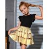 imagePerfashion Girls Sparkle Metallic Skirts Layers Ruffle Sequin Tutu Dance Skirt with Sunglasses for Kids 615 YearsGold452