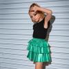 imagePerfashion Girls Sparkle Metallic Skirts Layers Ruffle Sequin Tutu Dance Skirt with Sunglasses for Kids 615 YearsGreen452