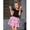 imagePerfashion Girls Sparkle Metallic Skirts Layers Ruffle Sequin Tutu Dance Skirt with Sunglasses for Kids 615 YearsPink452