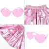 imagePerfashion Girls Sparkle Metallic Skirts Layers Ruffle Sequin Tutu Dance Skirt with Sunglasses for Kids 615 YearsPink452