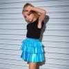 imagePerfashion Girls Sparkle Metallic Skirts Layers Ruffle Sequin Tutu Dance Skirt with Sunglasses for Kids 615 YearsSky Blue452