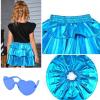 imagePerfashion Girls Sparkle Metallic Skirts Layers Ruffle Sequin Tutu Dance Skirt with Sunglasses for Kids 615 YearsSky Blue452