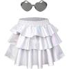 imagePerfashion Girls Sparkle Metallic Skirts Layers Ruffle Sequin Tutu Dance Skirt with Sunglasses for Kids 615 YearsSliver452