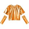 imagePerfashion Girls Metallic Shirts with Arm Sleeves Shiny Crop Top for Dancing Raves Festivals Costumes 415 YearsOrang361