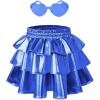 imagePerfashion Girls Sparkle Metallic Skirts Layers Ruffle Sequin Tutu Dance Skirt with Sunglasses for Kids 615 YearsBlue452