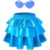 imagePerfashion Girls Sparkle Metallic Skirts Layers Ruffle Sequin Tutu Dance Skirt with Sunglasses for Kids 615 YearsSky Blue452