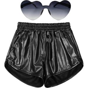 imagePerfashion Girls Metallic Shorts Shiny Hot Short Sparkly Party Pants ampampSunglassesBlack