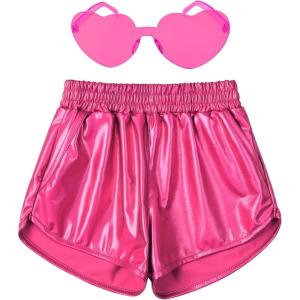 imagePerfashion Girls Metallic Shorts Shiny Hot Short Sparkly Party Pants ampampSunglassesCarmine 4
