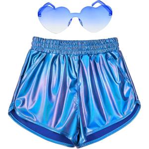 imagePerfashion Girls Metallic Shorts Shiny Hot Short Sparkly Party Pants ampampSunglassesColorful Blue11