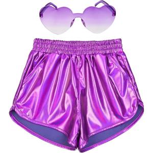 imagePerfashion Girls Metallic Shorts Shiny Hot Short Sparkly Party Pants ampampSunglassesColorful Purple14